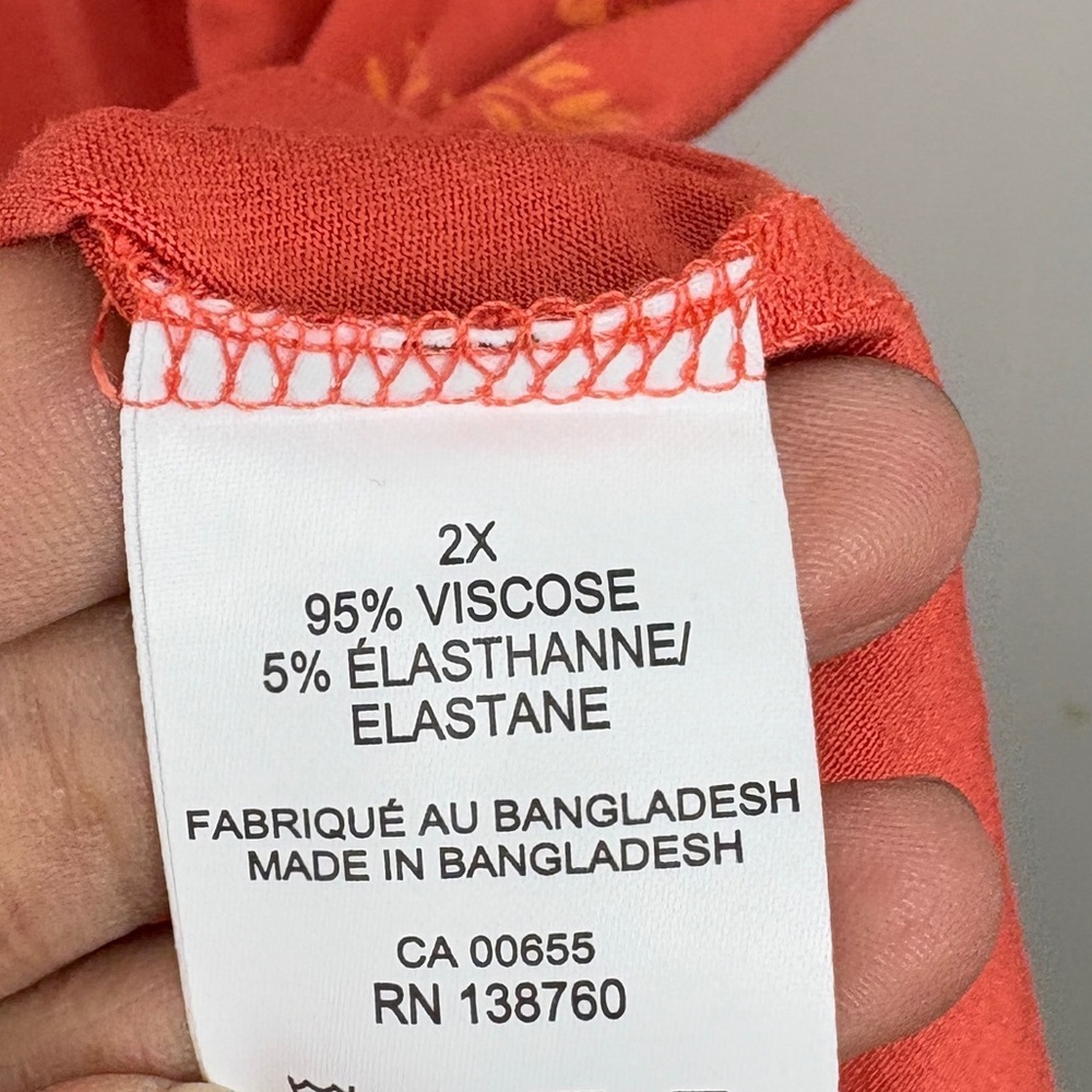 Penningtons Coral Floral V-Neck Babydoll Blouse Stretchy Flowy Plus Size Boho - Picture 6 of 7